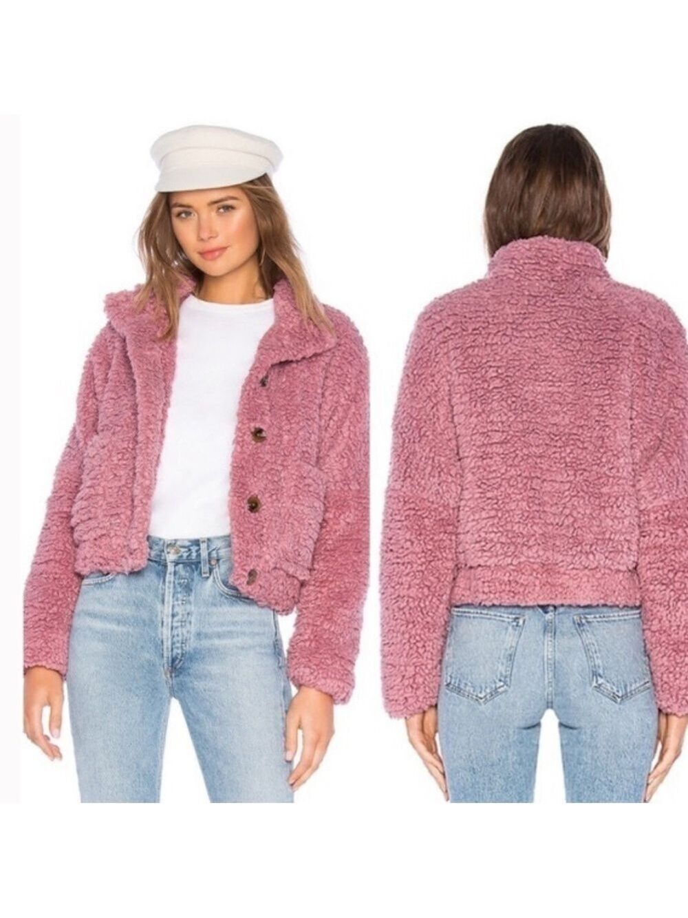 Tularosa Oversized Teddy Bomber Jacket‎ Quilted lining SZ S Pink